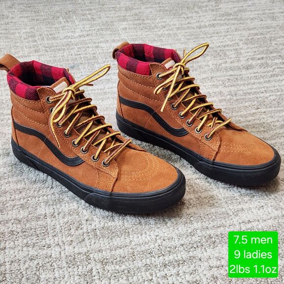 Vans SK8-Hi brown buffalo plaid lumber jack boots hi-tops size 7.5 men 9 women - Picture 1 of 11